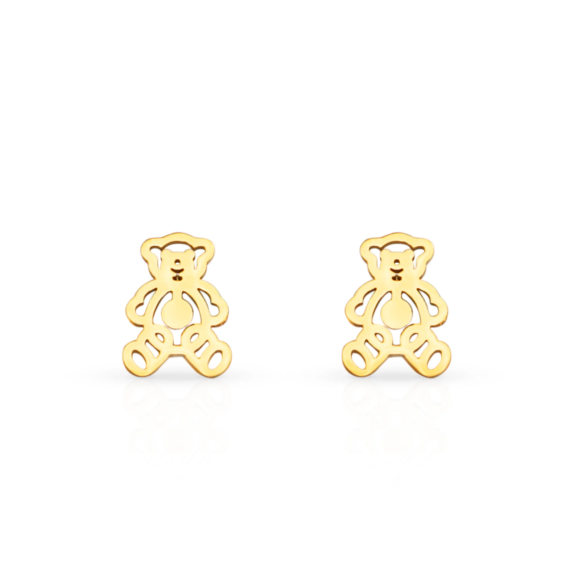

Chris April fashion jewelry in stock 316L stainless steel PVD gold plated cute hollowed out bear stud earrings