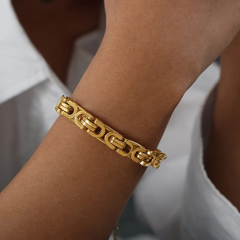 8.5mm Wide Chunky Watchband Chain Stainless Steel Bracelet Belt Clasp 18K Gold Plated Bracelets Vintage Punk Hip Hop Jewelry Hot
8.5mm Wide Chunky Watchband Chain Stainless Steel Bracelet Belt Clasp 18K Gold Plated Bracelets Vintage Punk Hip Hop Jewelry Hot