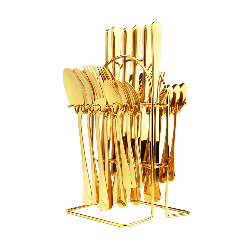 24 Piece Mirror Polishing Gold Flatware set Silverware Stainless Steel with Gold holder
24 Piece Mirror Polishing Gold Flatware set Silverware Stainless Steel with Gold holder