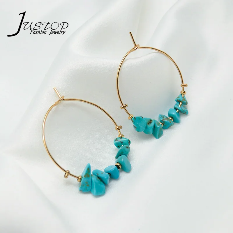 Simple Jewelry 18K Gold Plated Earring 25mm Hoop Turquoise Beads Earrings, As picture
Simple Jewelry 18K Gold Plated Earring 25mm Hoop Turquoise Beads Earrings, As picture
