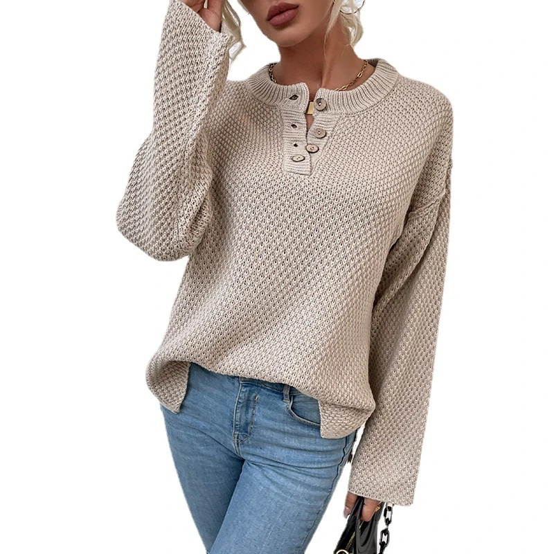 Fashion Half cardigan Designed ladies knitted pullover Long sleeve crew neck women pullover sweater
Fashion Half cardigan Designed ladies knitted pullover Long sleeve crew neck women pullover sweater