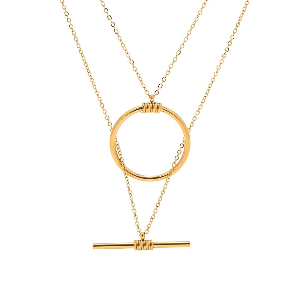 New Arrival stainless steel ring bar 18K Gold Plated two layer Necklace for women girls
New Arrival stainless steel ring bar 18K Gold Plated two layer Necklace for women girls