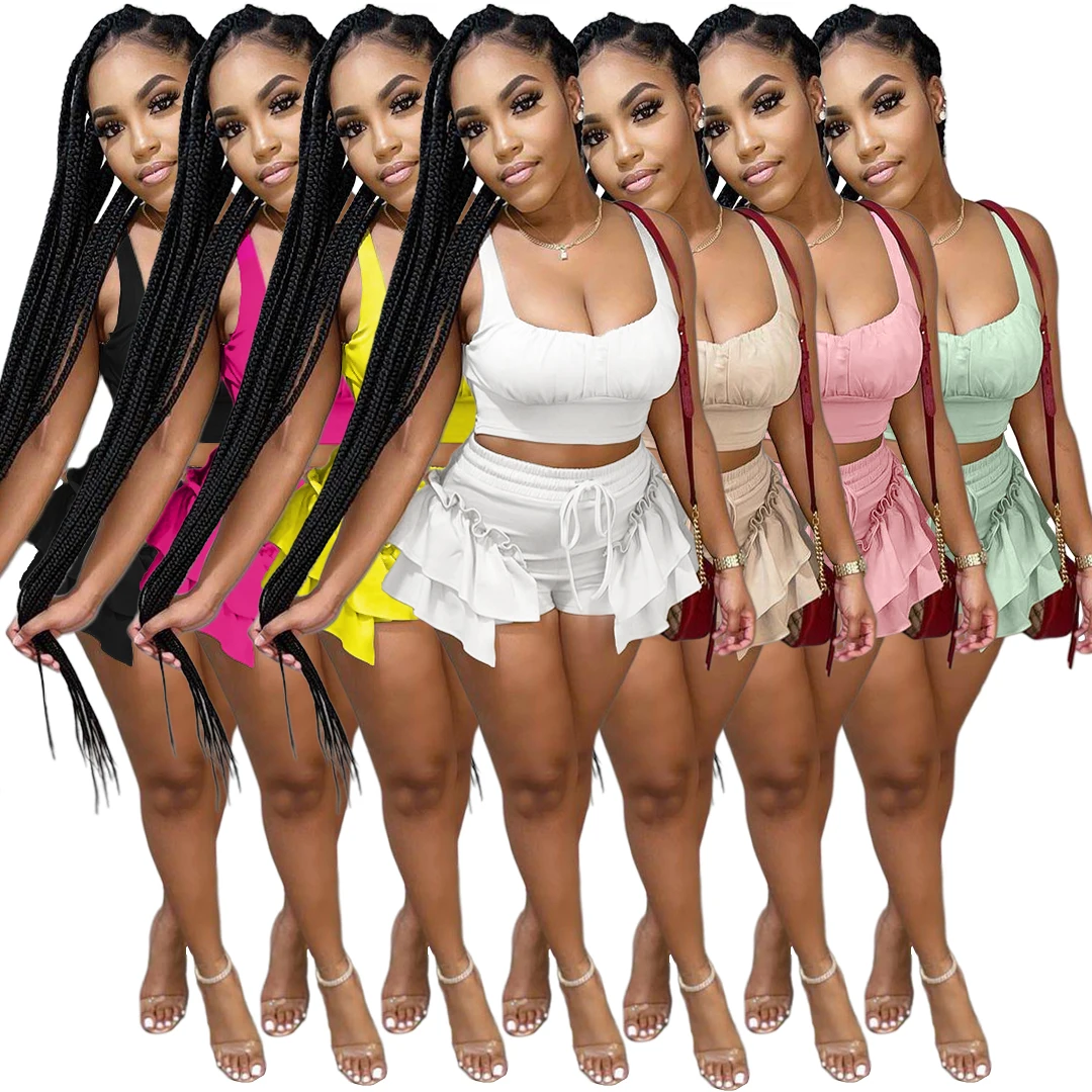 HJ ASE36 Drop Shipping Summer Wear Ladies Crop Top Ruffle Shorts Custom Logo 2 Piece Sets Women 2021
HJ ASE36 Drop Shipping Summer Wear Ladies Crop Top Ruffle Shorts Custom Logo 2 Piece Sets Women 2021