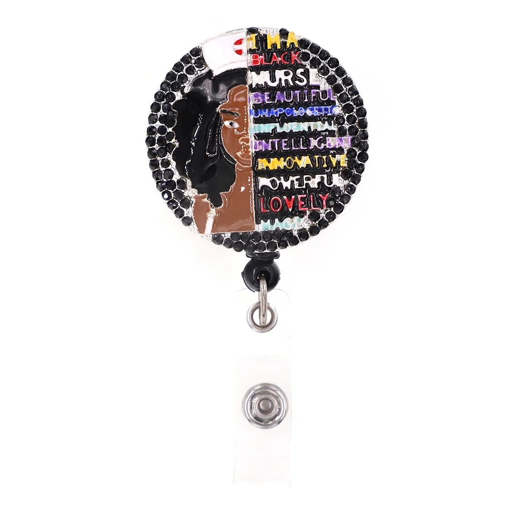 Retractable Rhinestone Enamel Black Girl Nurse Shape Badge Holder Reel With Clip Name Badge Reel for Nurse Accessories
Retractable Rhinestone Enamel Black Girl Nurse Shape Badge Holder Reel With Clip Name Badge Reel for Nurse Accessories