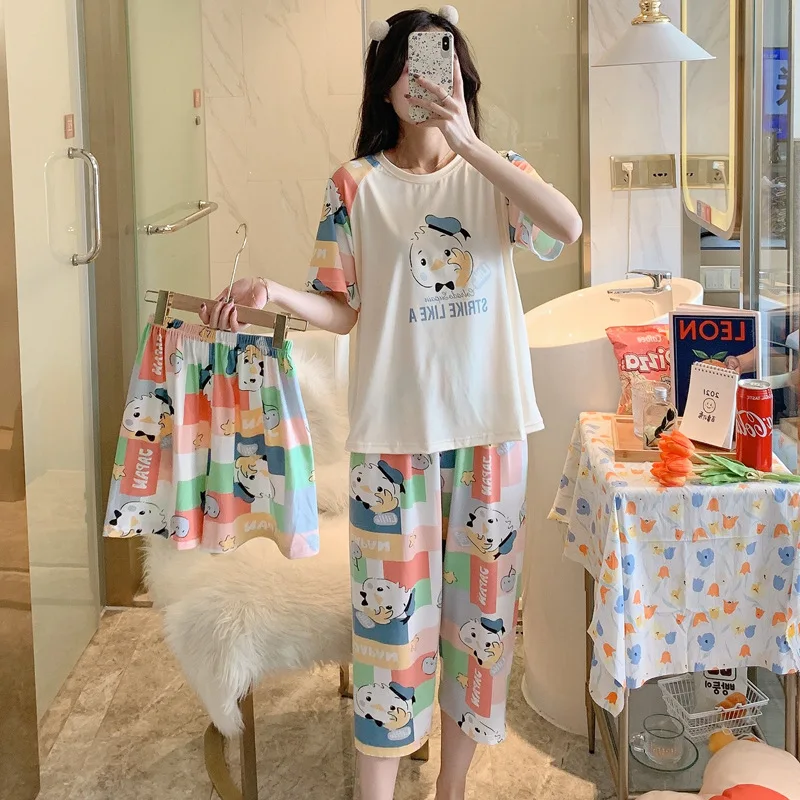 

Korean Style Pyjamas Pijamas De Dibujos Baju Tidur Piyama Three Piece Pajama Set Women Sleepwear Night Suit Sleep Wear For Lady