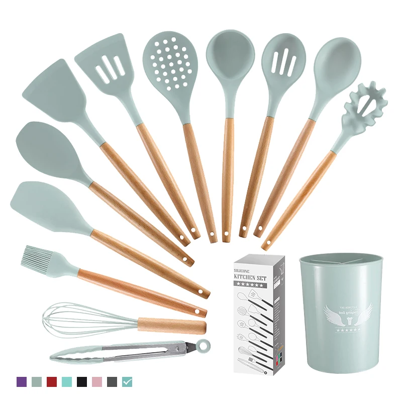 13 pcs in 1 Silicone Spatula Kitchen Utensils Sets for Cooking with Wooden Handle Heat Resistant, Purple/red/black/light green/dark green/pink/gray or customized
13 pcs in 1 Silicone Spatula Kitchen Utensils Sets for Cooking with Wooden Handle Heat Resistant, Purple/red/black/light green/dark green/pink/gray or customized