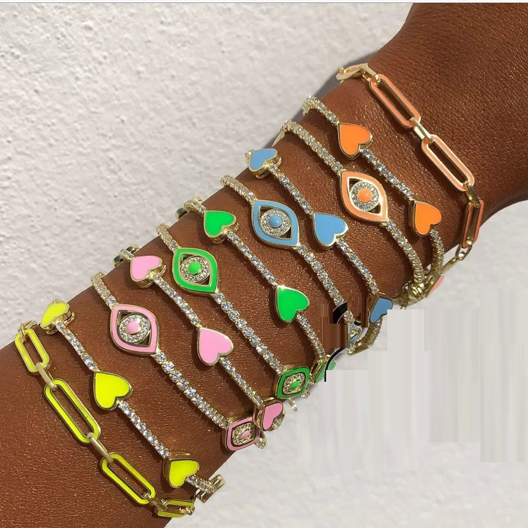 3 pcs micro pave colorful cz cute lovely evil eye charm link chain bracelet girls, Rainbow color
3 pcs micro pave colorful cz cute lovely evil eye charm link chain bracelet girls, Rainbow color