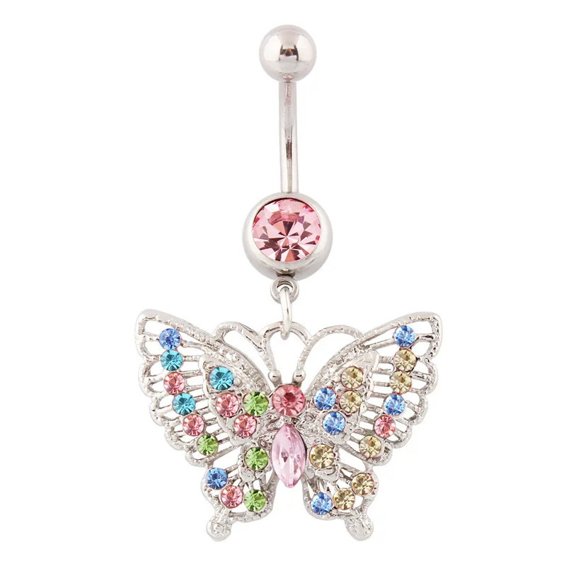 Women Stainless Steel Butterfly Navel Rings Crystal Body Piercing Jewelry Colorful Crystal Butterfly Shaped Belly Button Ring, Silver 
Women Stainless Steel Butterfly Navel Rings Crystal Body Piercing Jewelry Colorful Crystal Butterfly Shaped Belly Button Ring, Silver