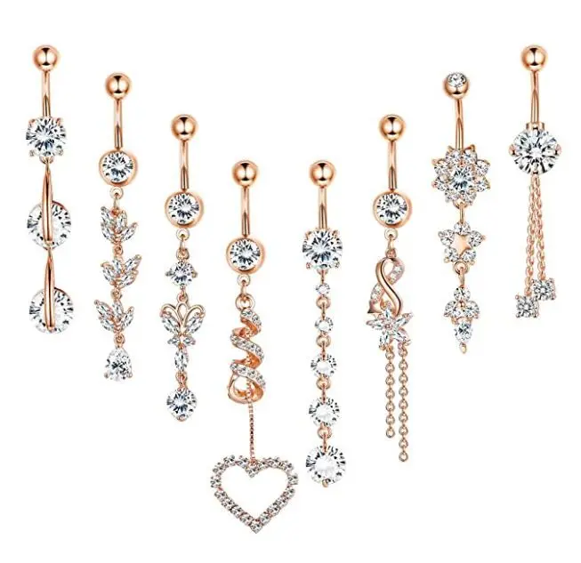 Stainless Steel Dangle Belly Button Ring Navel Ring Jewelry Clear Zircon Inlay Body Piercing Jewelry For Women
Stainless Steel Dangle Belly Button Ring Navel Ring Jewelry Clear Zircon Inlay Body Piercing Jewelry For Women