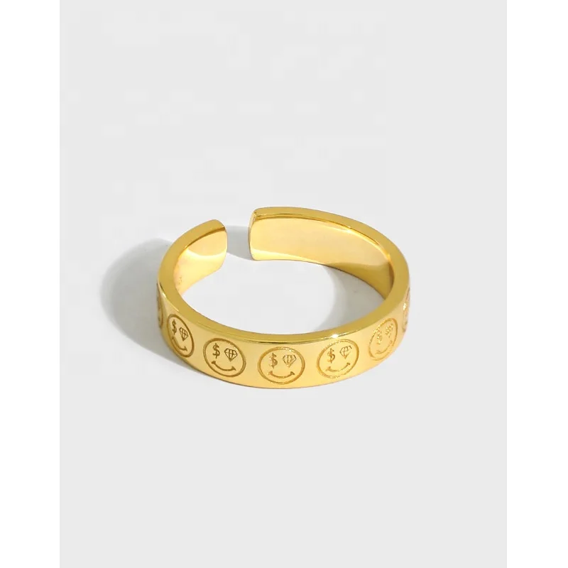 Vintage 18K Gold Plated Smile Face Open Ring S925 Sterling Silver Wide Money Smile Face Open Ring for Women
Vintage 18K Gold Plated Smile Face Open Ring S925 Sterling Silver Wide Money Smile Face Open Ring for Women
