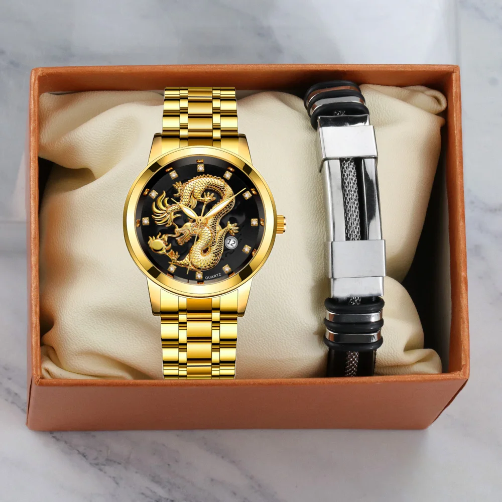 3D Dragon Men watch Bracelet Box set Top Brand Luxury Quartz Wristwatch Men Stainless Steel Waterproof Male Clock Relogio
3D Dragon Men watch Bracelet Box set Top Brand Luxury Quartz Wristwatch Men Stainless Steel Waterproof Male Clock Relogio