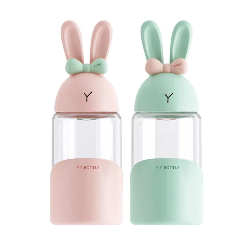 Korean Style Creative Cute Cartoon Vertical Eared Rabbit Glass Water Bottles with Silicone Anti Slip Sleeve
Korean Style Creative Cute Cartoon Vertical Eared Rabbit Glass Water Bottles with Silicone Anti Slip Sleeve