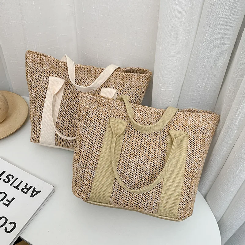 

Xinyu RTS Women Summer Trend Straw Bags New Popular Hit Color Handbags 2021 Designer Luxury Zipper Matching Tote Bag