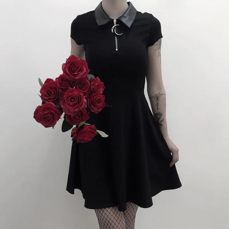 Women Moon Zipper Dark Black Short Dress Ladies Casual Shirt Collar Retro Mori Mini Dresses Street Punk Dark Gothic Dress
Women Moon Zipper Dark Black Short Dress Ladies Casual Shirt Collar Retro Mori Mini Dresses Street Punk Dark Gothic Dress