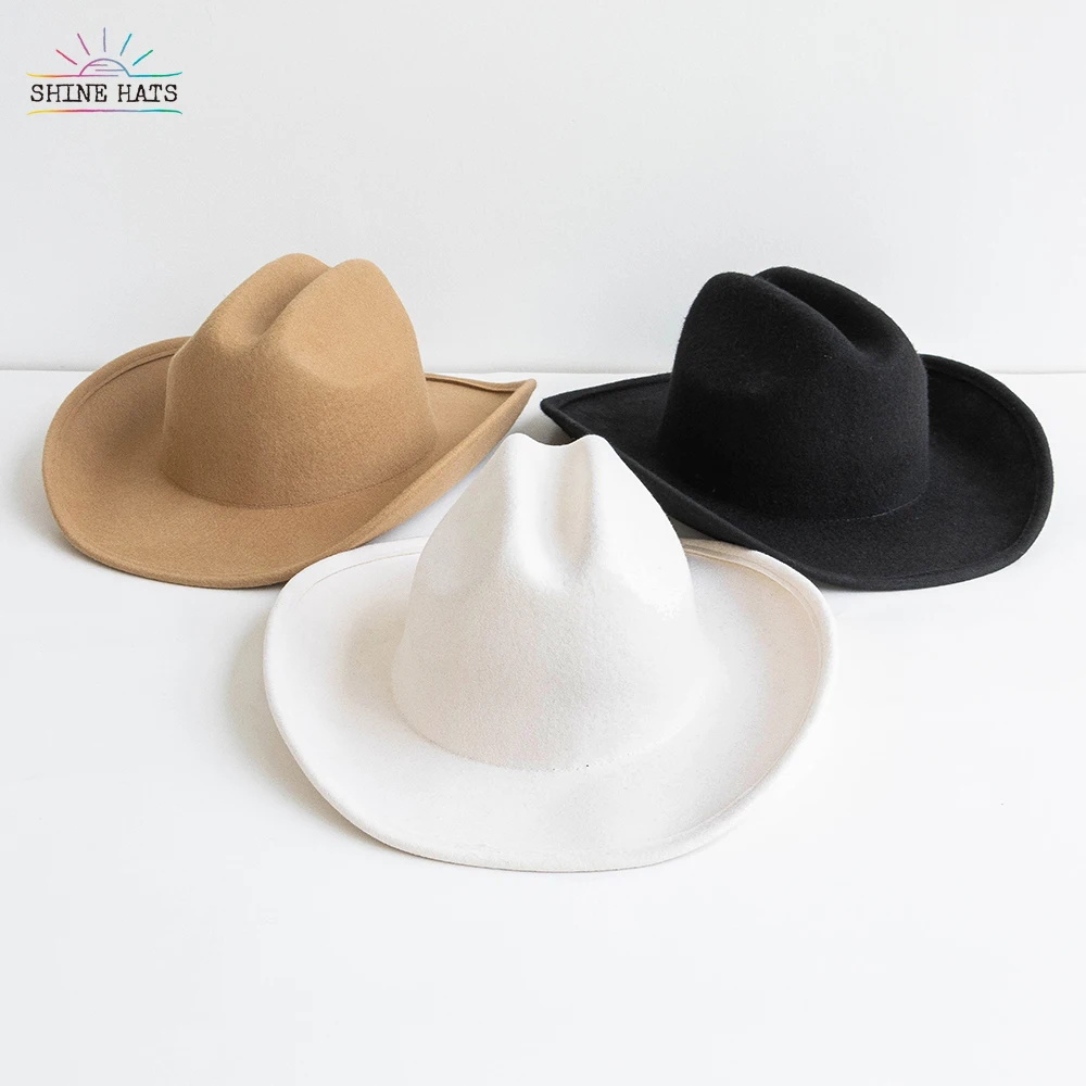 

Shinehats 2023 Custom Wool Felt Cowboy Hats Western Upturn Wide Brim Unisex Cowgirl Fedora Hats