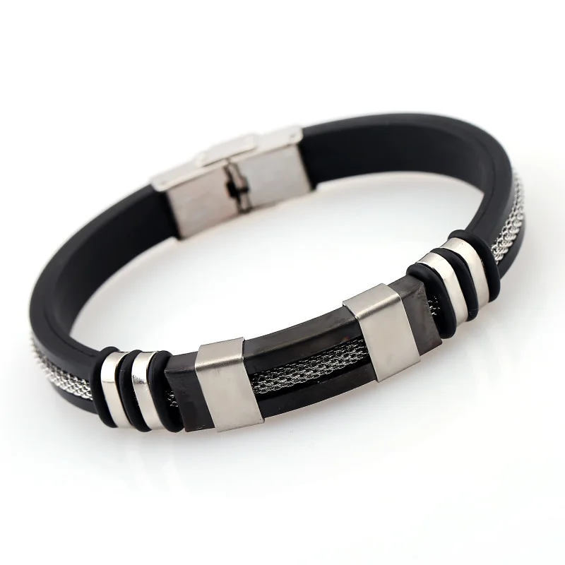 New Clasp Bracelet Men's Silicone Wristband MEN Jewelry Black Stainless Steel Silicone Bracelet Bangle For Man
New Clasp Bracelet Men's Silicone Wristband MEN Jewelry Black Stainless Steel Silicone Bracelet Bangle For Man