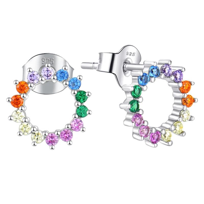 New design 925 sterling silver colorful rainbow circle earrings stud with different Colored Stone for women
New design 925 sterling silver colorful rainbow circle earrings stud with different Colored Stone for women