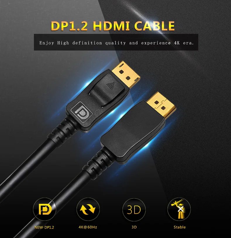 4k/60HZ 4K/30HZ 1080P/60HZ dp 1.2 display port to hdmi cable