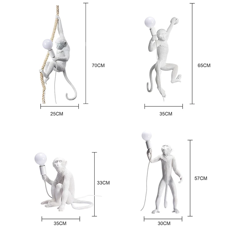 Factory price gold white black animal hanging resin chandelier pendant light led monkey lamp for children kids room