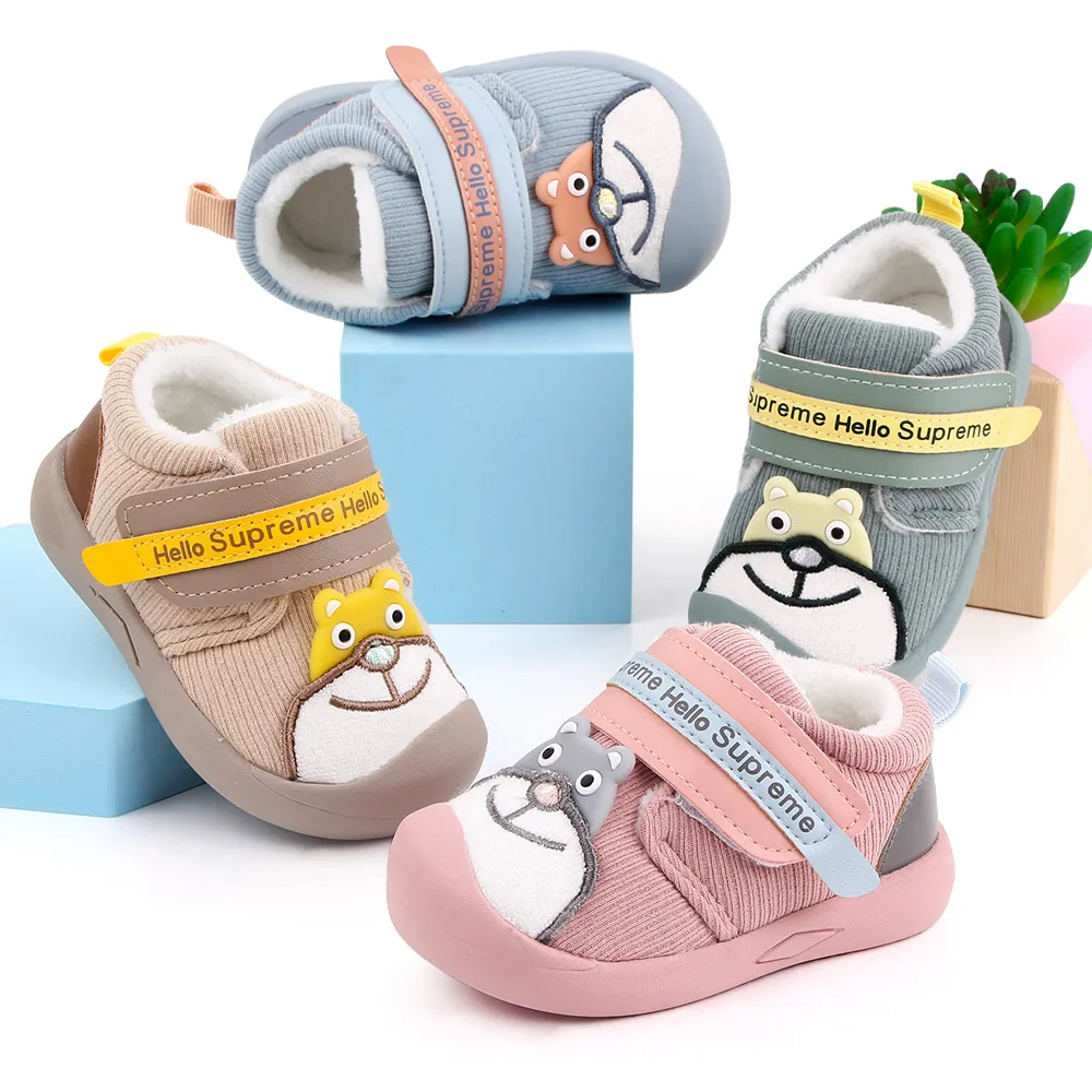 Winter Warm Cotton Baby Shoes Cute Bear Design with Plush New Born Baby Walking Shoes Unisex details