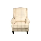 Wooden Frame Unique Design Beige Plaid Fabric Chair Recliner Single Seat Leather Sofa