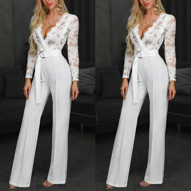 2022 Women's trousers pants plus size one piece jumpsuits spring summer European and American lace white rompers women jumpsuit, Customized color
2022 Women's trousers pants plus size one piece jumpsuits spring summer European and American lace white rompers women jumpsuit, Customized color