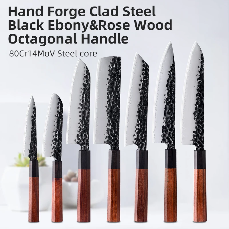 Konoll 80Cr14MoV high quality steel kitchen knife set with ebony handle Nonstick Hammering pattern design knives, As picture 
Konoll 80Cr14MoV high quality steel kitchen knife set with ebony handle Nonstick Hammering pattern design knives, As picture