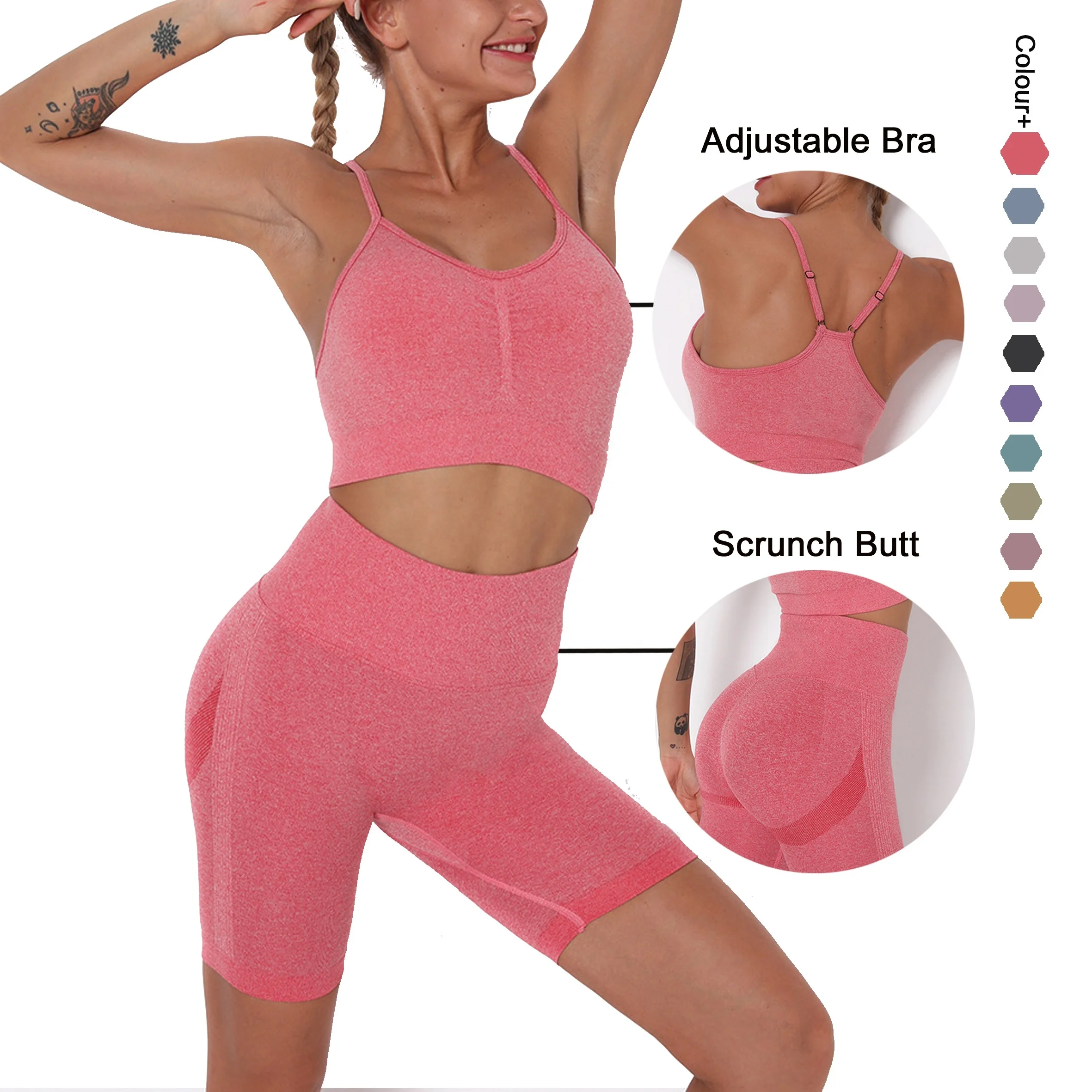 Wholesale Custom Short Leggings Women Seamless Scrunch Butt Shorts Sets And Adjustable Strap Sports Bra
Wholesale Custom Short Leggings Women Seamless Scrunch Butt Shorts Sets And Adjustable Strap Sports Bra