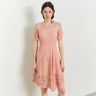 High quality good price lace dress ladies short sleeve o-neck summer midi dress womens