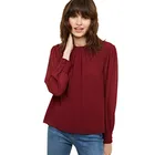 Simple red long sleeve ruffle chiffon women blouse
