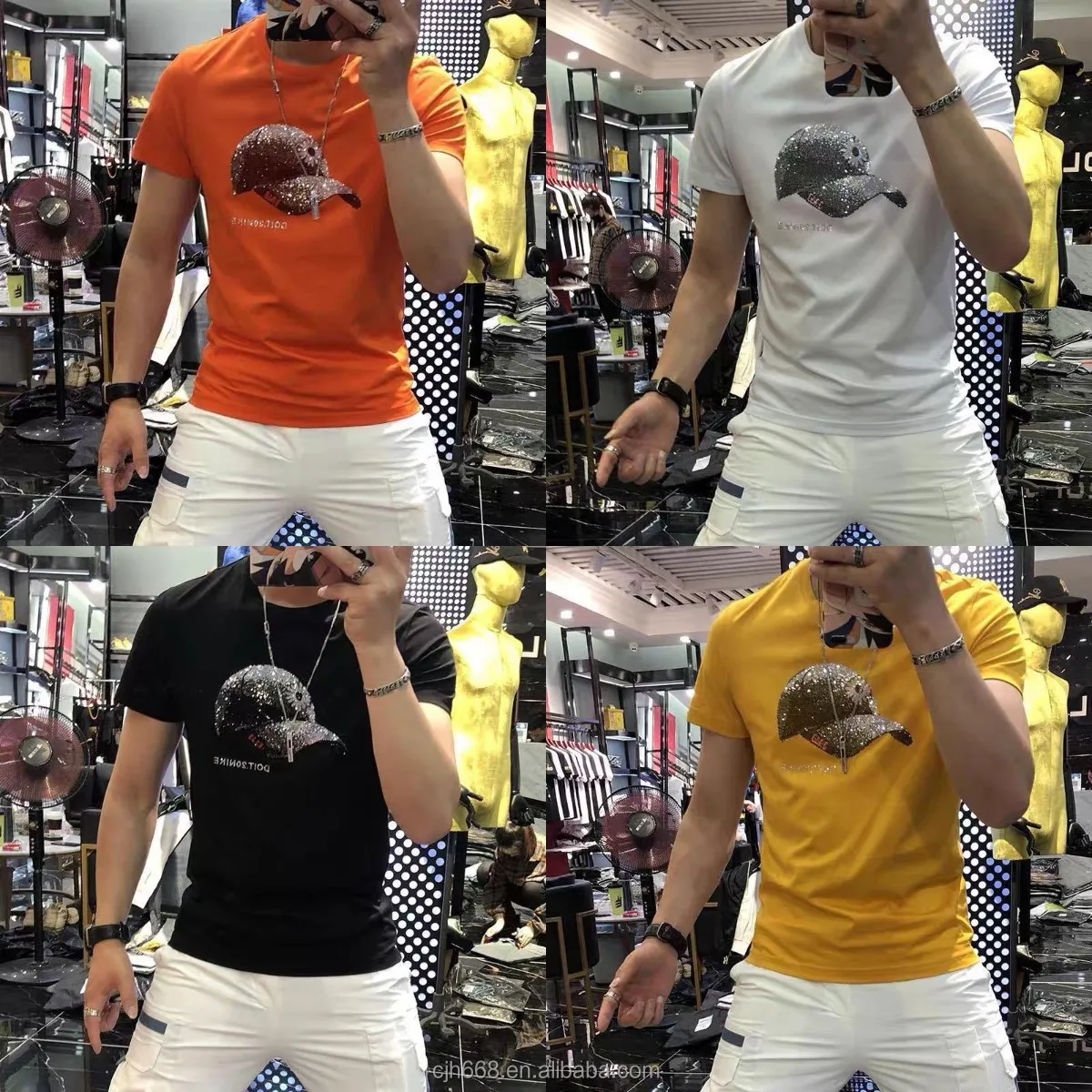 Wholesale 200GSM for both men and women 100% cotton men's T-shirt short sleeve T-shirt fashion diamond-inset T-shirt, Customized color
Wholesale 200GSM for both men and women 100% cotton men's T-shirt short sleeve T-shirt fashion diamond-inset T-shirt, Customized color