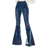 

Hot Sale Plus Size Bell Bottom Jeans High Waist Ripped Jeans Women Washed Flare Denim Jeans