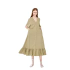 J1904017 30 Linen 70 Cotton Black Mustard Green V-Neck Spring Summer Casual Dress Women Clothing