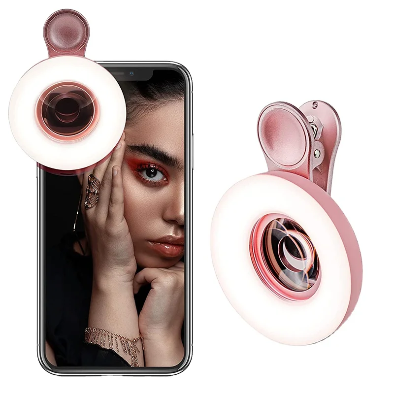 

Portable Selfie LED Ring Flash Light For eyelashes 53 LED Selfie Lamp Luminous Ring Clip 15X Photography Phone Macro Fill Light, Black/pink/white