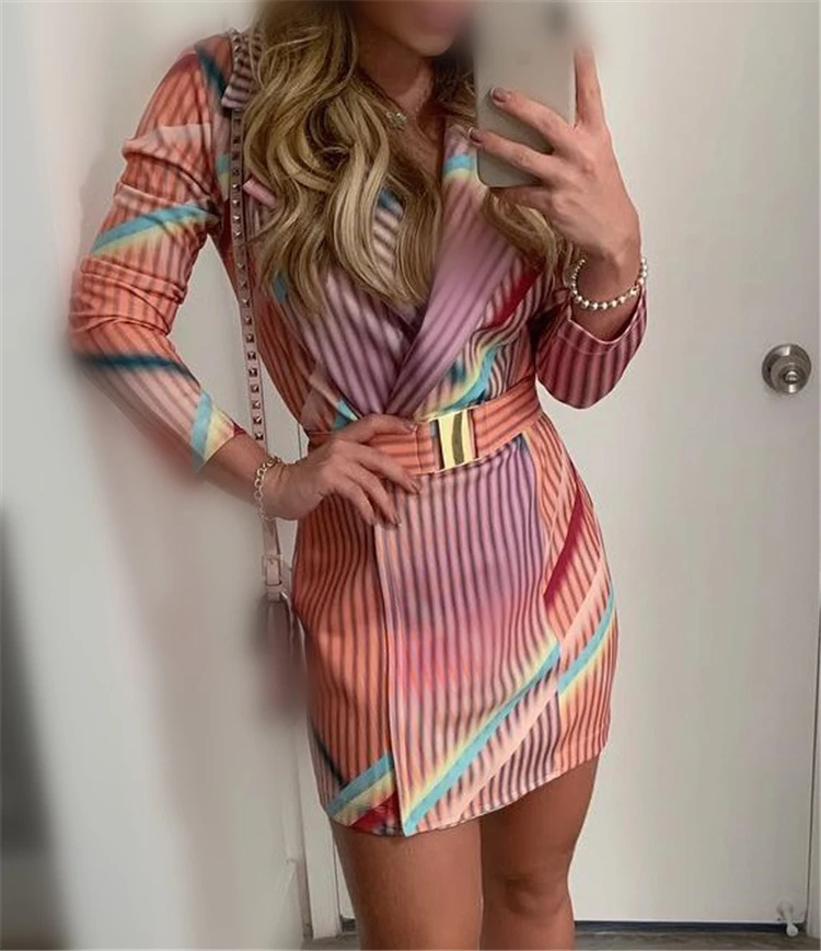 Hot selling women's fall clothes long sleeve short dress sexy v neck blazer dress