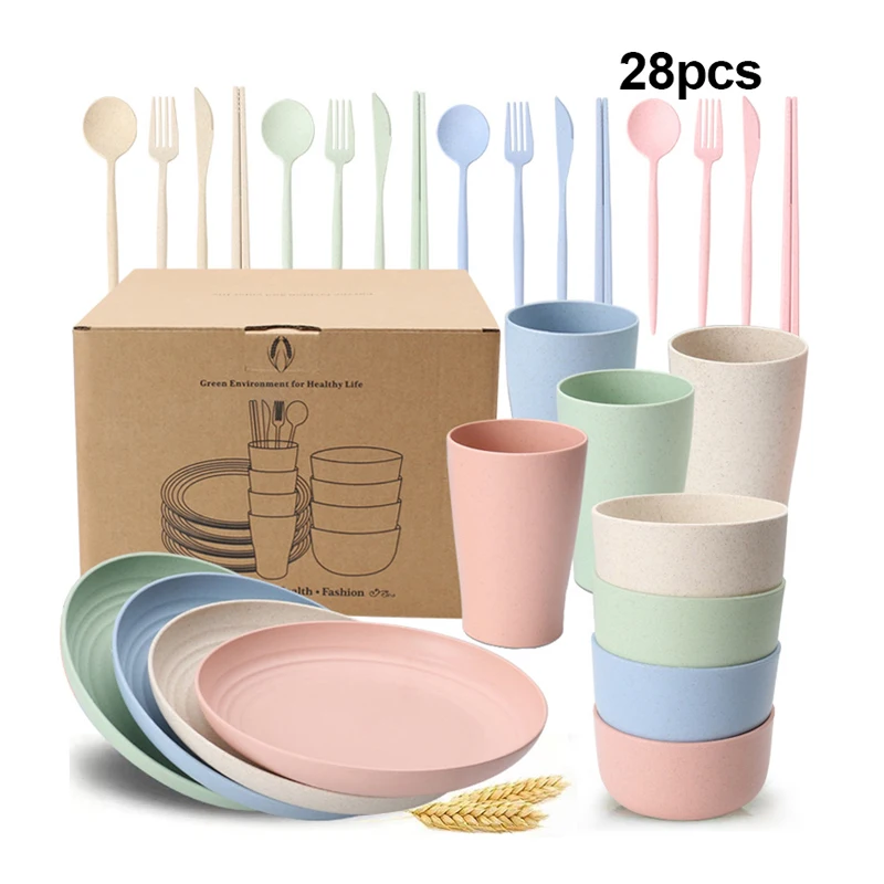 Amazon Hot Sale 28 PCS wheat straw dinner set Wheat Straw Tableware Set Food Container For Kids Wheat Straw Dinnerware Sets, Blue / beige / pink / green
Amazon Hot Sale 28 PCS wheat straw dinner set Wheat Straw Tableware Set Food Container For Kids Wheat Straw Dinnerware Sets, Blue / beige / pink / green