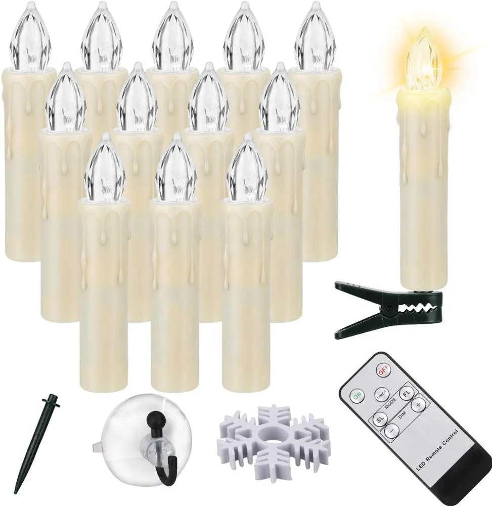 12 PCS LED Window Candle Flameless Taper Candle Flashing Warm Light Ideal for Indoor and Outdoor Christmas Tree Candles