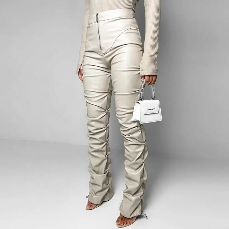 Fashion Street High Waist Casual Trousers Zipper PU Pleated Brown Stacked Pants Women Leather Pants, Black/white/brown/green
Fashion Street High Waist Casual Trousers Zipper PU Pleated Brown Stacked Pants Women Leather Pants, Black/white/brown/green