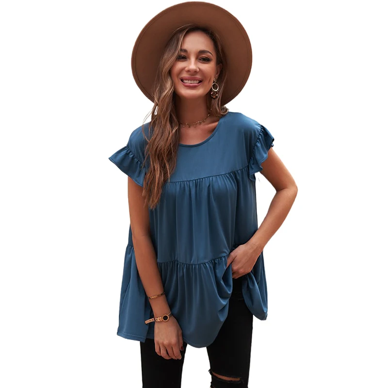 2021 Fashion Women Tunic Tops Solid Color Short Sleeve Shirt Ruffled Oversized Tshirt
2021 Fashion Women Tunic Tops Solid Color Short Sleeve Shirt Ruffled Oversized Tshirt
