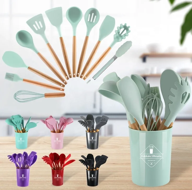 Heat-resistant silicone kitchen cooking tools kitchenware products 11 pieces silicone utensils set kitchenware, Black,red, green, pink, purple
Heat-resistant silicone kitchen cooking tools kitchenware products 11 pieces silicone utensils set kitchenware, Black,red, green, pink, purple
