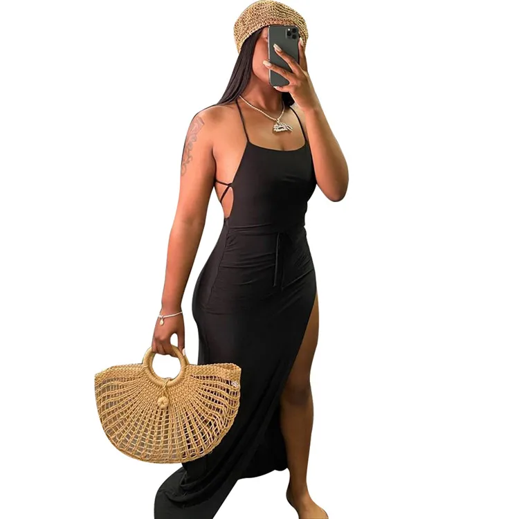 Latest Design Lady Sexy Clothes Strap Backless Split Solid Color Bodycon Summer Women Dresses
Latest Design Lady Sexy Clothes Strap Backless Split Solid Color Bodycon Summer Women Dresses