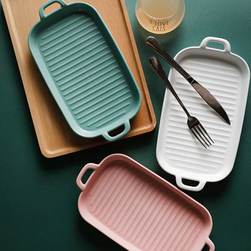 Nordic Creative Ceramic Matt Glazed Pottery Dish Rectangle Long Plate with Handle, White/black/blue/pink
Nordic Creative Ceramic Matt Glazed Pottery Dish Rectangle Long Plate with Handle, White/black/blue/pink