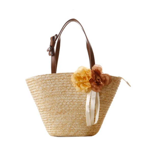 Fashion Wheat Straw Tote Handbag Handmade Summer Beach Bag with Flowers For Women 
Fashion Wheat Straw Tote Handbag Handmade Summer Beach Bag with Flowers For Women