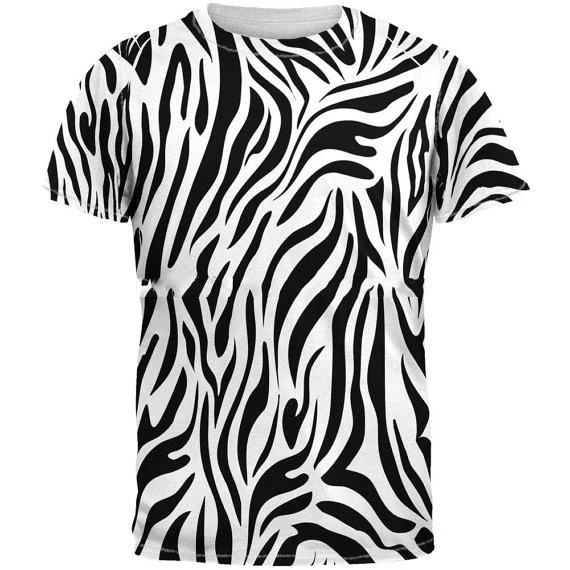 Zebra Print White Sublimated Adult T-Shirt Dye Sublimation Printing T Shirts 100% Polyester Quick  Tee