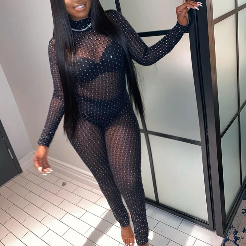 Fall Sexy Jumpsuits Club Wear Rhinestone Black Mesh Back Zipper Women Bodysuit Jumpsuit
Fall Sexy Jumpsuits Club Wear Rhinestone Black Mesh Back Zipper Women Bodysuit Jumpsuit