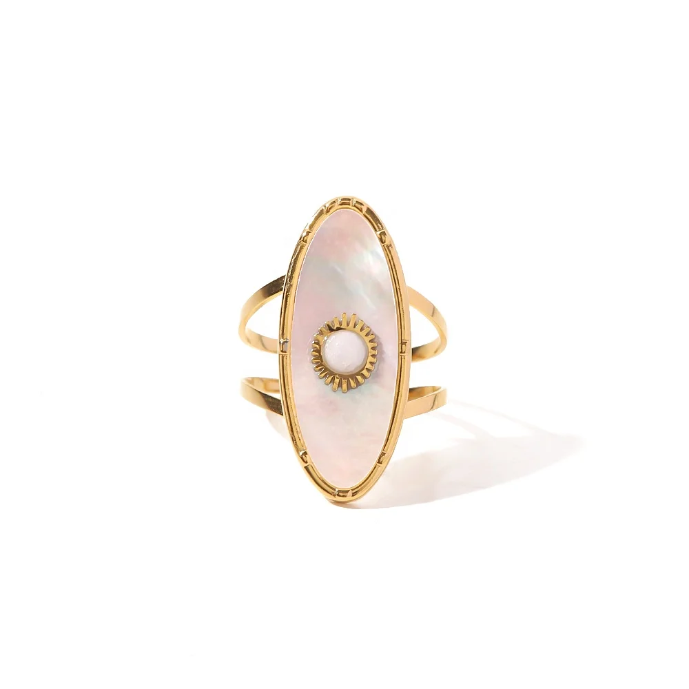 Oval Round Natural Shell Pearl 18K PVD Gold Plated Stainless Steel Opening Rings Women Jewelry
Oval Round Natural Shell Pearl 18K PVD Gold Plated Stainless Steel Opening Rings Women Jewelry