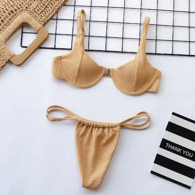 High Quality Bikini 2020 Women's Sexy High Grade Fabric Steel Bracket Button Chest Pure Color Swimsuit, As picture
High Quality Bikini 2020 Women's Sexy High Grade Fabric Steel Bracket Button Chest Pure Color Swimsuit, As picture