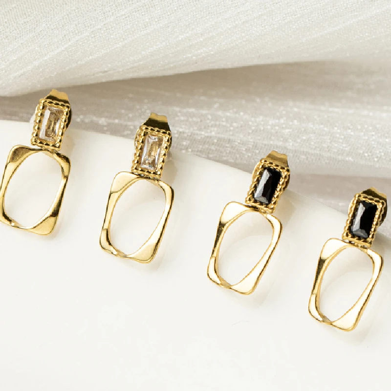 Fashion Jewelry Gold Plated Rectangle Zircon Pendant Hoop Stainless Steel Earrings Accessories for Women
Fashion Jewelry Gold Plated Rectangle Zircon Pendant Hoop Stainless Steel Earrings Accessories for Women