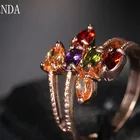 Rose Gold Cenda Rose Gold Color Leaf Rings For Women Rhinestones Size Ring Party Jewelry Anello