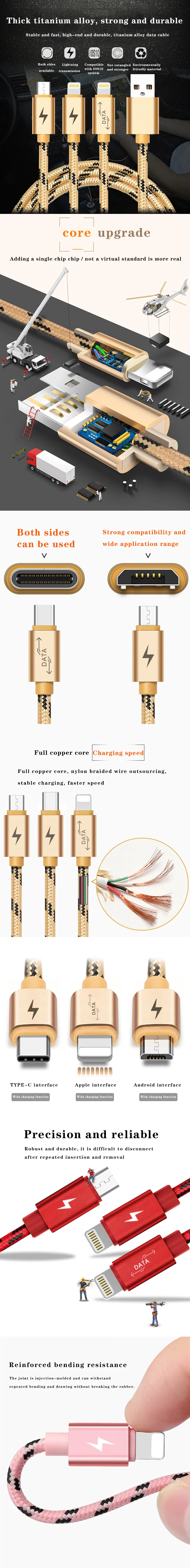 Stock Available Extended New Nylon Micro Usb Cable 3 in 1 Data Cable - ANKUX.COM